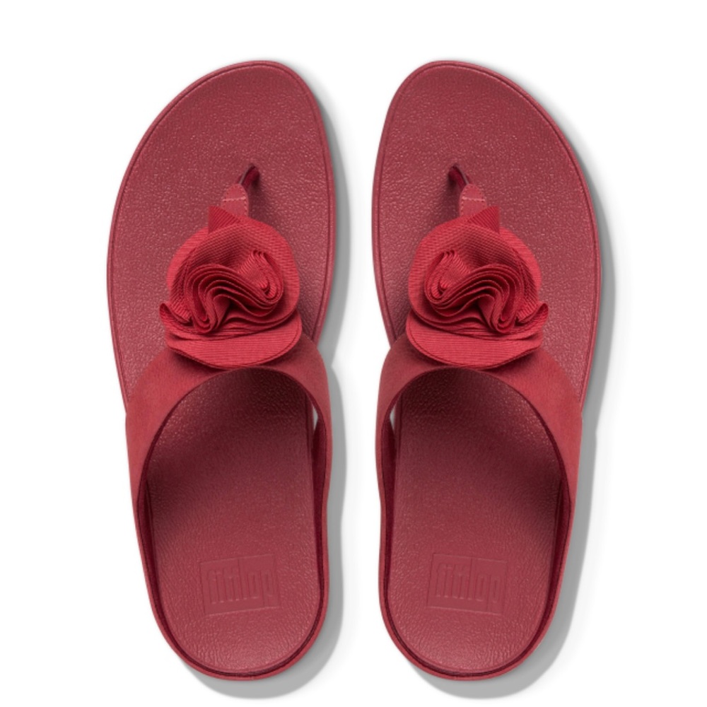 Fitflop Florrie Wedge Sandals Thong Floral Red Leather S/N C92-203 Womens US 9
